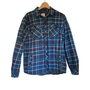 Voyager‎ Mens Flannel Shirt Jacket Quilted Lined Button Up Blue Brown - Medium